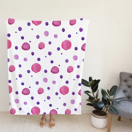 Pink Purple Watercolor Circles Fleece Blanket