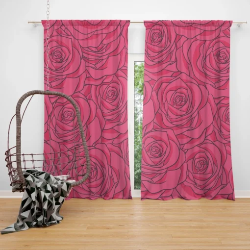 Pink Rose Flowers Curtain