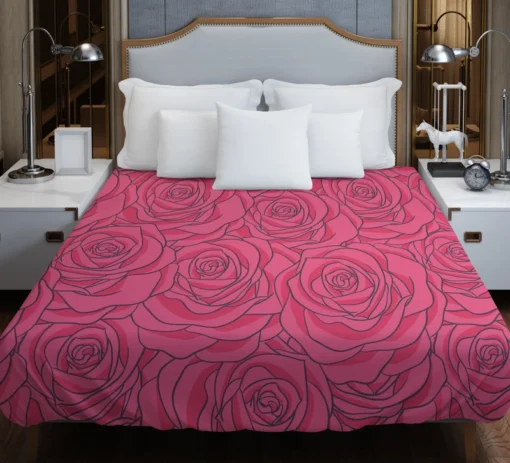 Pink Rose Flowers Duvet Cover