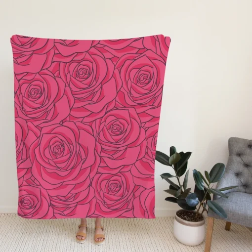 Pink Rose Flowers Fleece Blanket