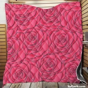 Pink Rose Flowers Quilt Blanket