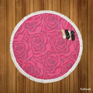 Pink Rose Flowers Round Beach Towel