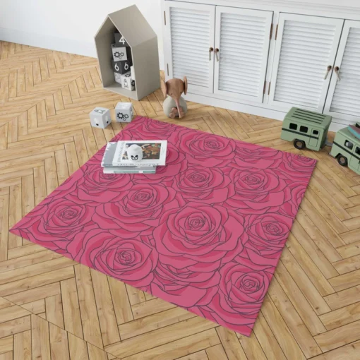 Pink Rose Flowers Rug 1