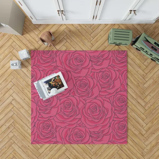 Pink Rose Flowers Rug