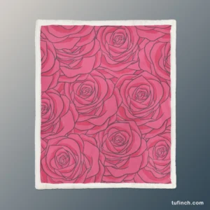 Pink Rose Flowers Sherpa Fleece Blanket 1