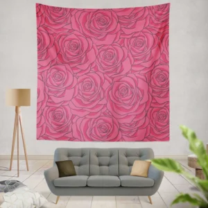 Pink Rose Flowers Wall Tapestry