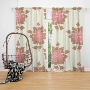 Pink Rose Luxury Floral Design Curtain