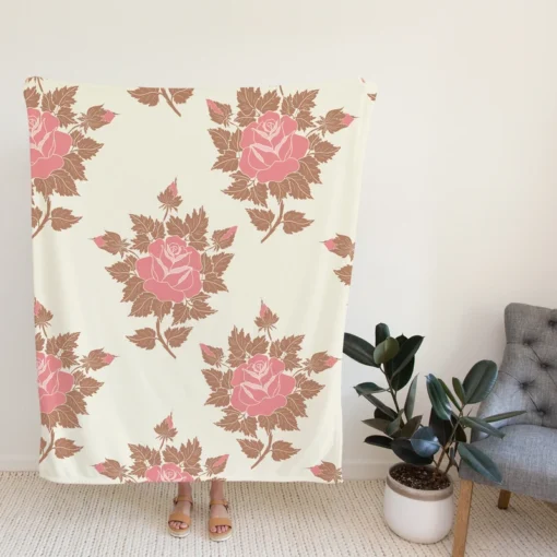 Pink Rose Luxury Floral Design Fleece Blanket