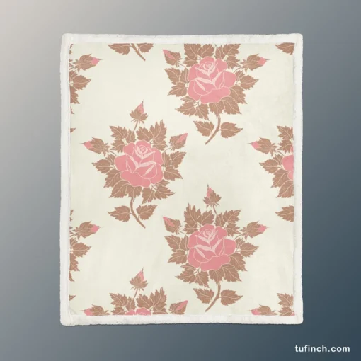 Pink Rose Luxury Floral Design Sherpa Fleece Blanket 1