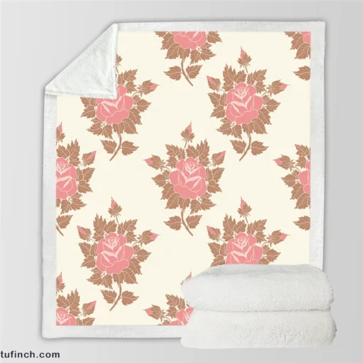 Pink Rose Luxury Floral Design Sherpa Fleece Blanket