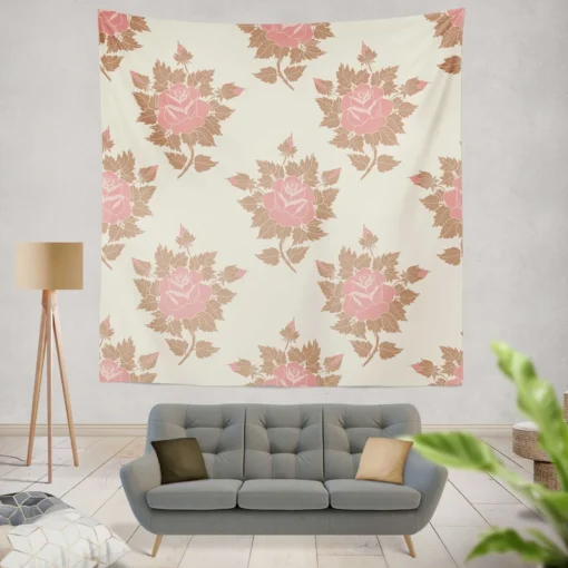 Pink Rose Luxury Floral Design Wall Tapestry