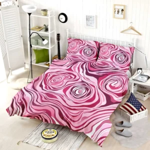 Pink Rose Marble Texture Bedding Set