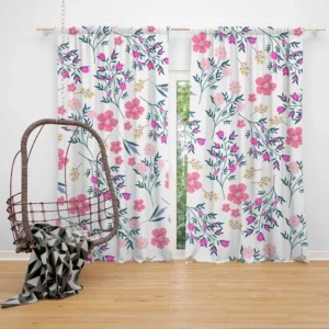 Pink Spring Flowers Pattern Curtain