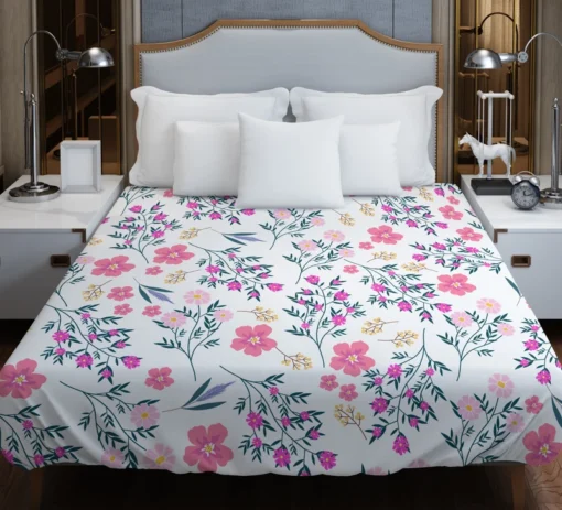 Pink Spring Flowers Pattern Duvet Cover