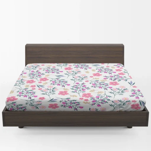 Pink Spring Flowers Pattern Fitted Sheet 1