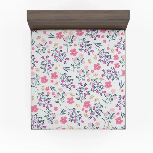 Pink Spring Flowers Pattern Fitted Sheet