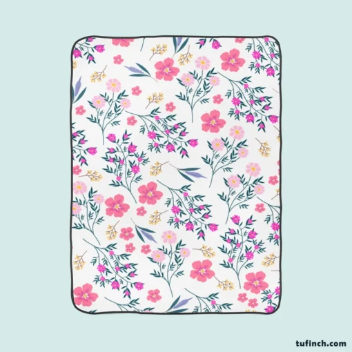 Pink Spring Flowers Pattern Fleece Blanket 1