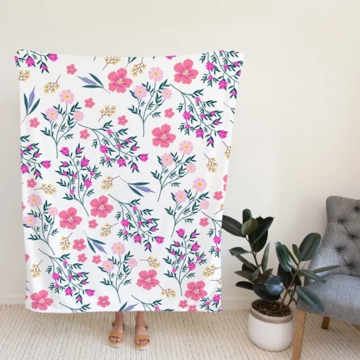 Pink Spring Flowers Pattern Fleece Blanket