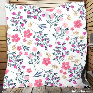 Pink Spring Flowers Pattern Quilt Blanket