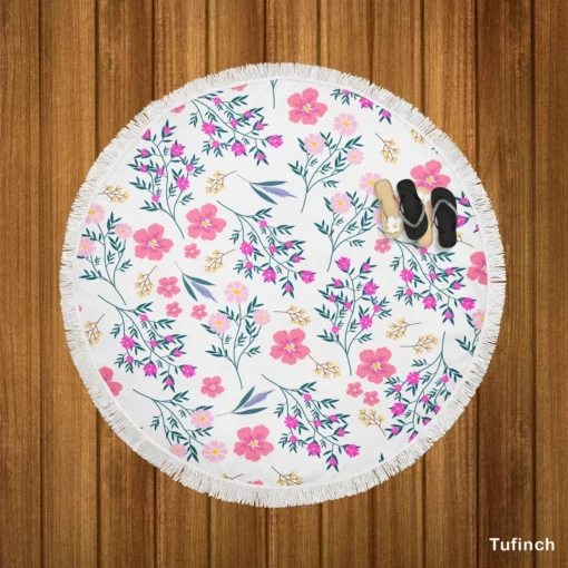 Pink Spring Flowers Pattern Round Beach Towel