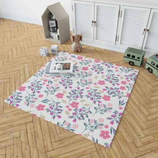 Pink Spring Flowers Pattern Rug 1