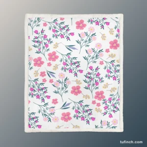 Pink Spring Flowers Pattern Sherpa Fleece Blanket 1