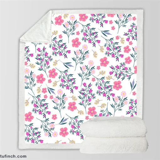 Pink Spring Flowers Pattern Sherpa Fleece Blanket