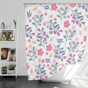 Pink Spring Flowers Pattern Shower Curtain