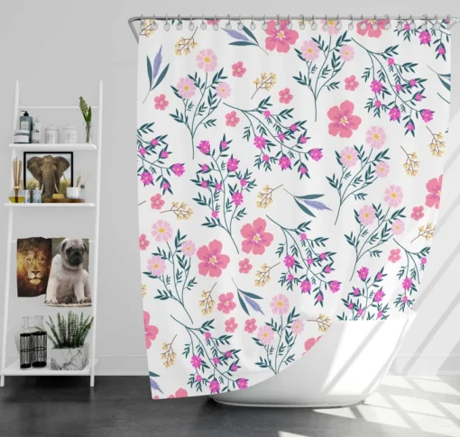 Pink Spring Flowers Pattern Shower Curtain