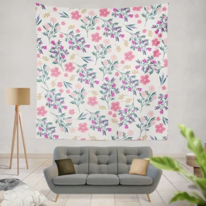 Pink Spring Flowers Pattern Wall Tapestry