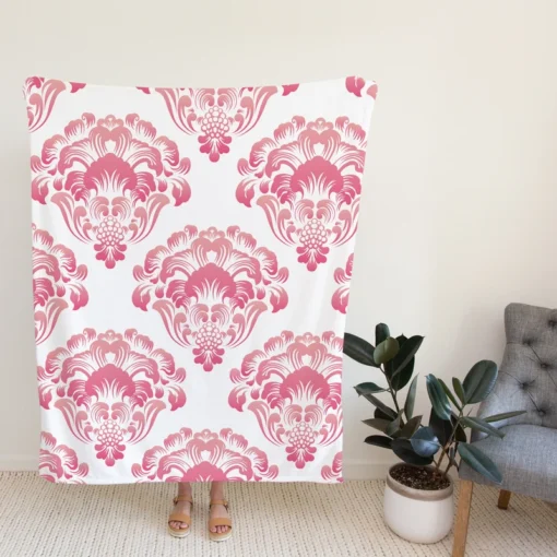 Pink Toile Damask Design Fleece Blanket