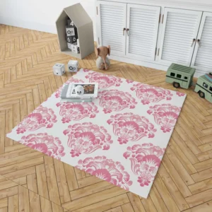 Pink Toile Damask Design Rug 1