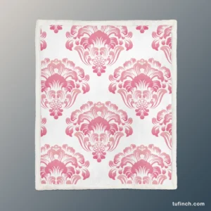 Pink Toile Damask Design Sherpa Fleece Blanket 1