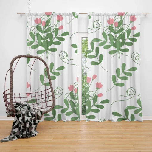 Pink Twig Floral Pattern Curtain