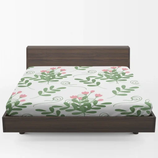 Pink Twig Floral Pattern Fitted Sheet 1