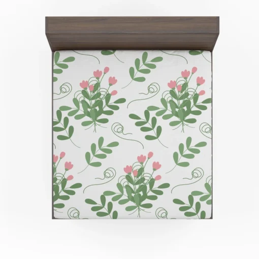 Pink Twig Floral Pattern Fitted Sheet