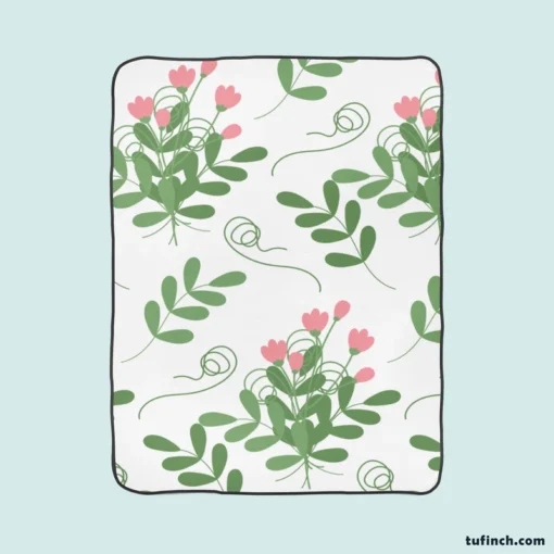 Pink Twig Floral Pattern Fleece Blanket 1