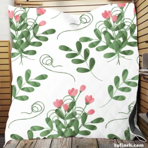 Pink Twig Floral Pattern Quilt Blanket