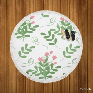 Pink Twig Floral Pattern Round Beach Towel