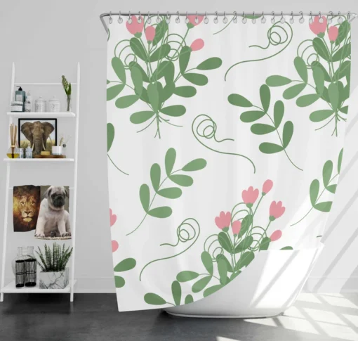 Pink Twig Floral Pattern Shower Curtain