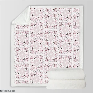 Pink Vintage Floral Pattern Sherpa Fleece Blanket