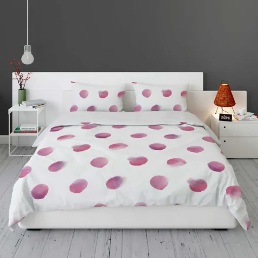 Pink Water colored Polka Dots Bedding Set 1