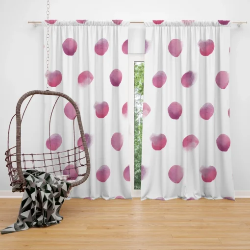 Pink Water colored Polka Dots Curtain