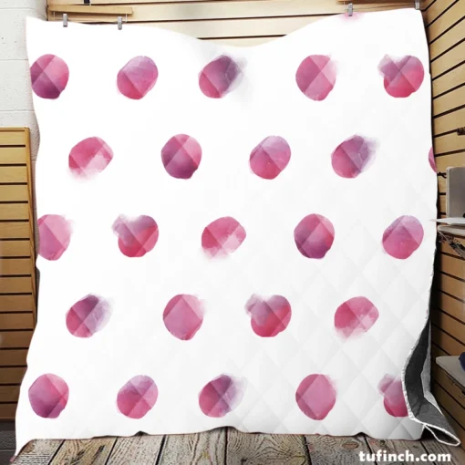 Pink Water colored Polka Dots Quilt Blanket