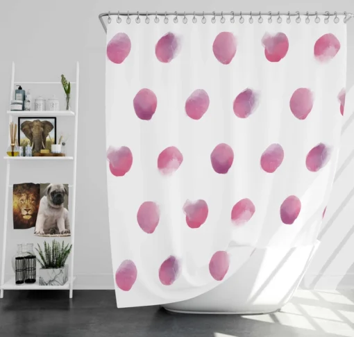 Pink Water colored Polka Dots Shower Curtain