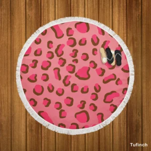 Pink Watercolor Leopard Print Round Beach Towel