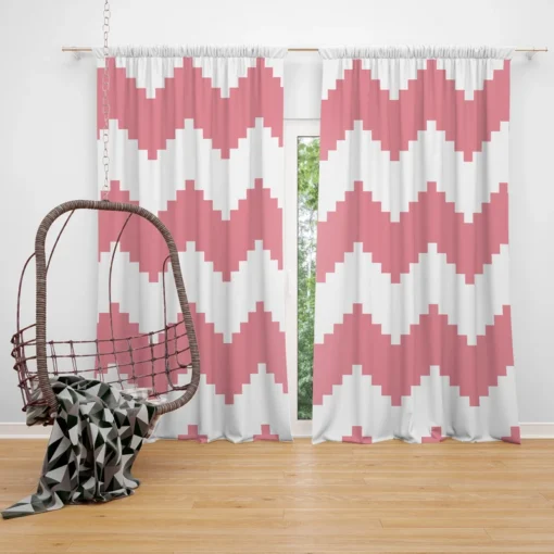 Pink White Aztec Chevron Curtain