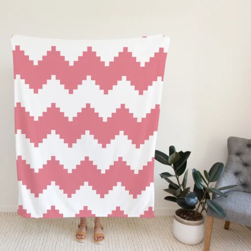 Pink White Aztec Chevron Fleece Blanket