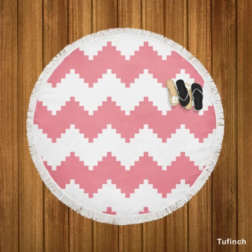 Pink White Aztec Chevron Round Beach Towel