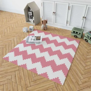 Pink White Aztec Chevron Rug 1